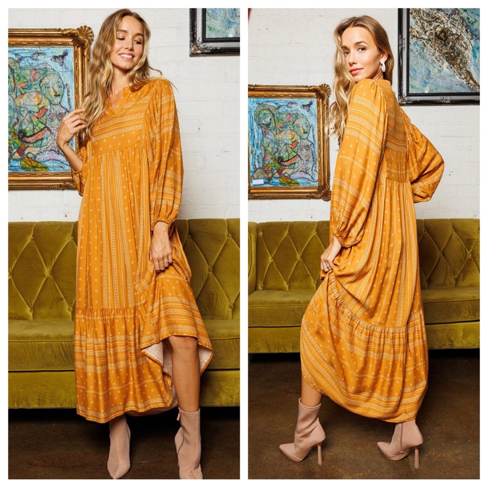 05 Caftan Style Boho Beautiful Floral Print Tired Maxi Dress - Picture 5 of 6